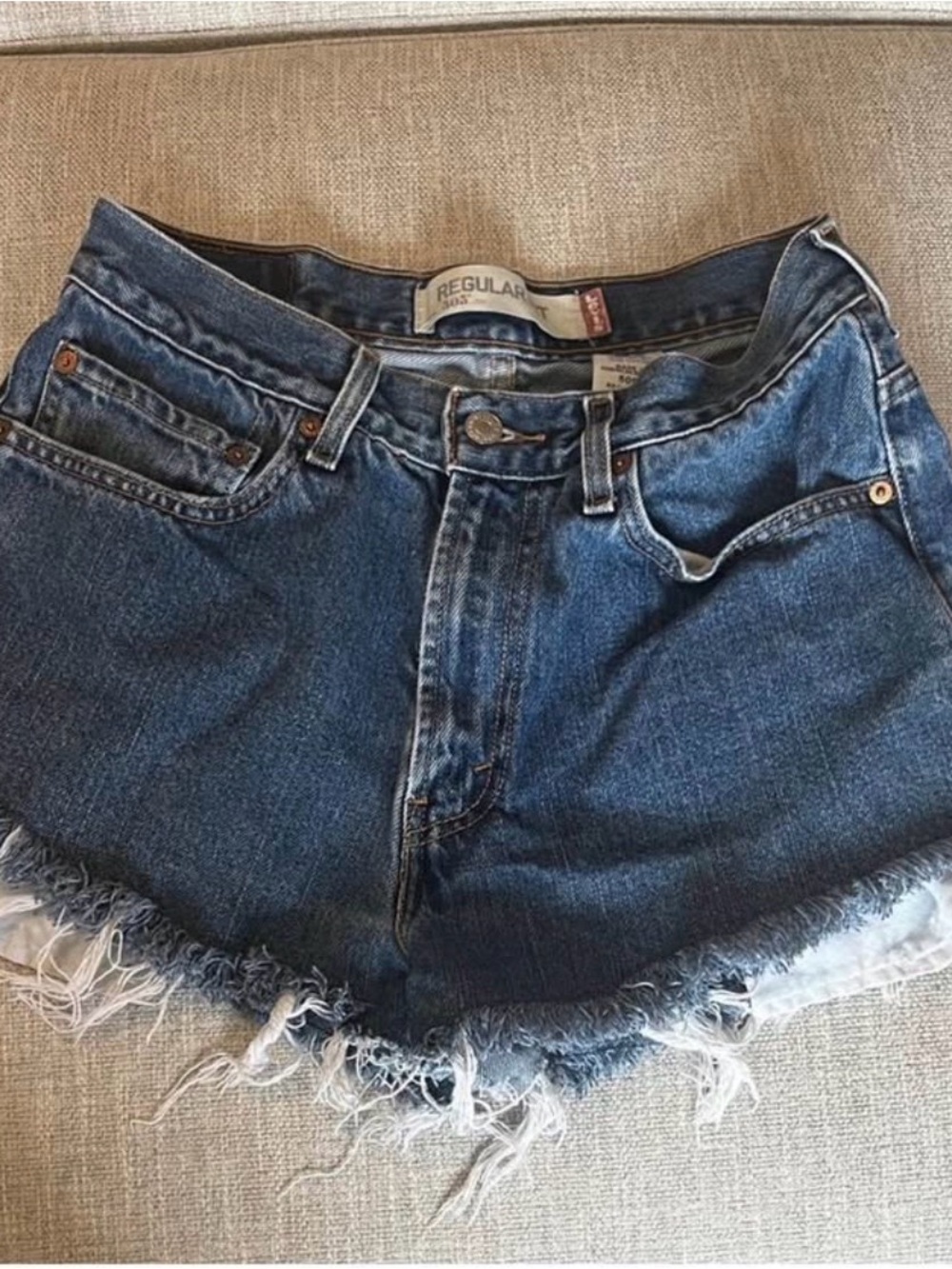 Levi's Dark Blue Distressed Denim Cutoff Shorts